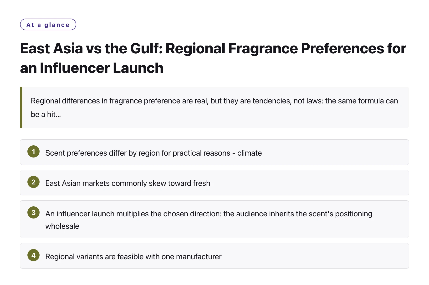 East Asia vs the Gulf: Regional Fragrance Preferences for an Influencer Launch——全文要点速览